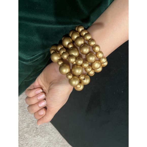 Gold statement bracelet chunky bead wide cuff  bold acrylic boho chunky layered - Picture 5 of 8